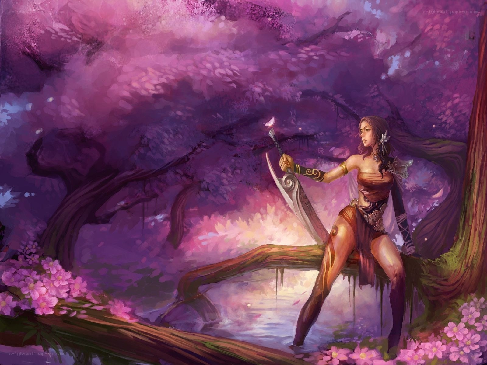 Warrior in a purple forest