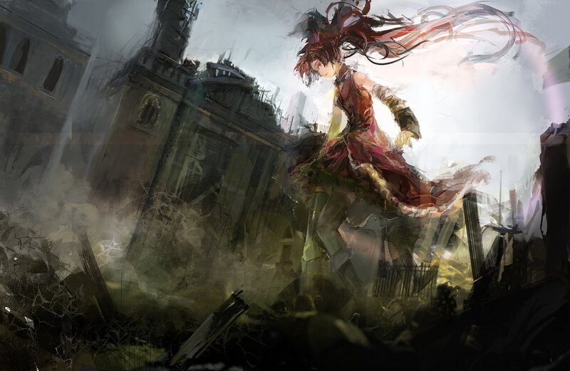 warrior in a ruined city