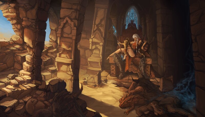 Warrior in a ruined temple