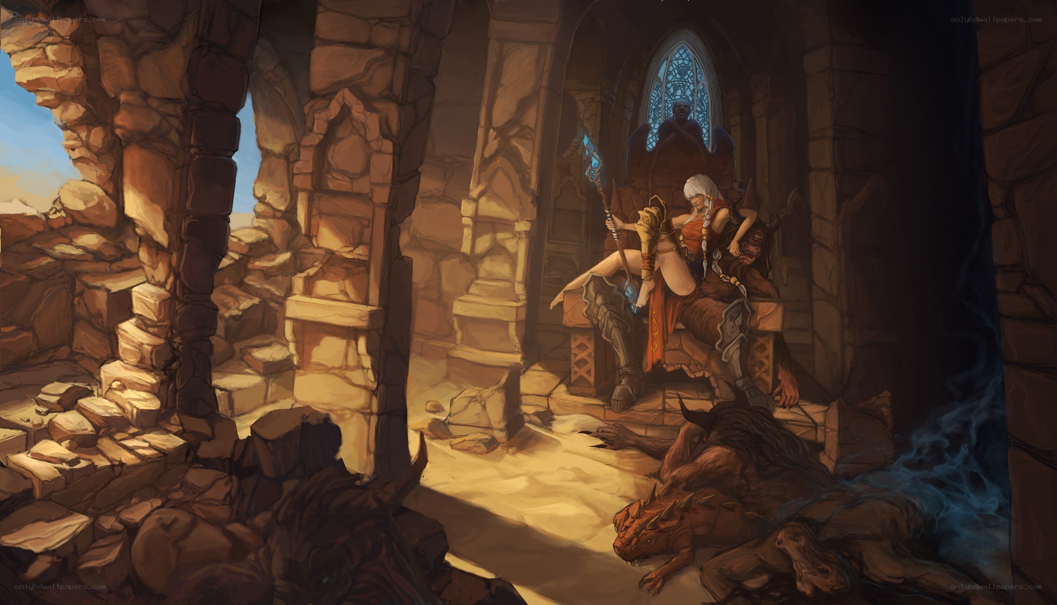 Warrior in a ruined temple