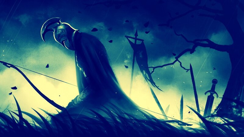 Warrior in a stormy field