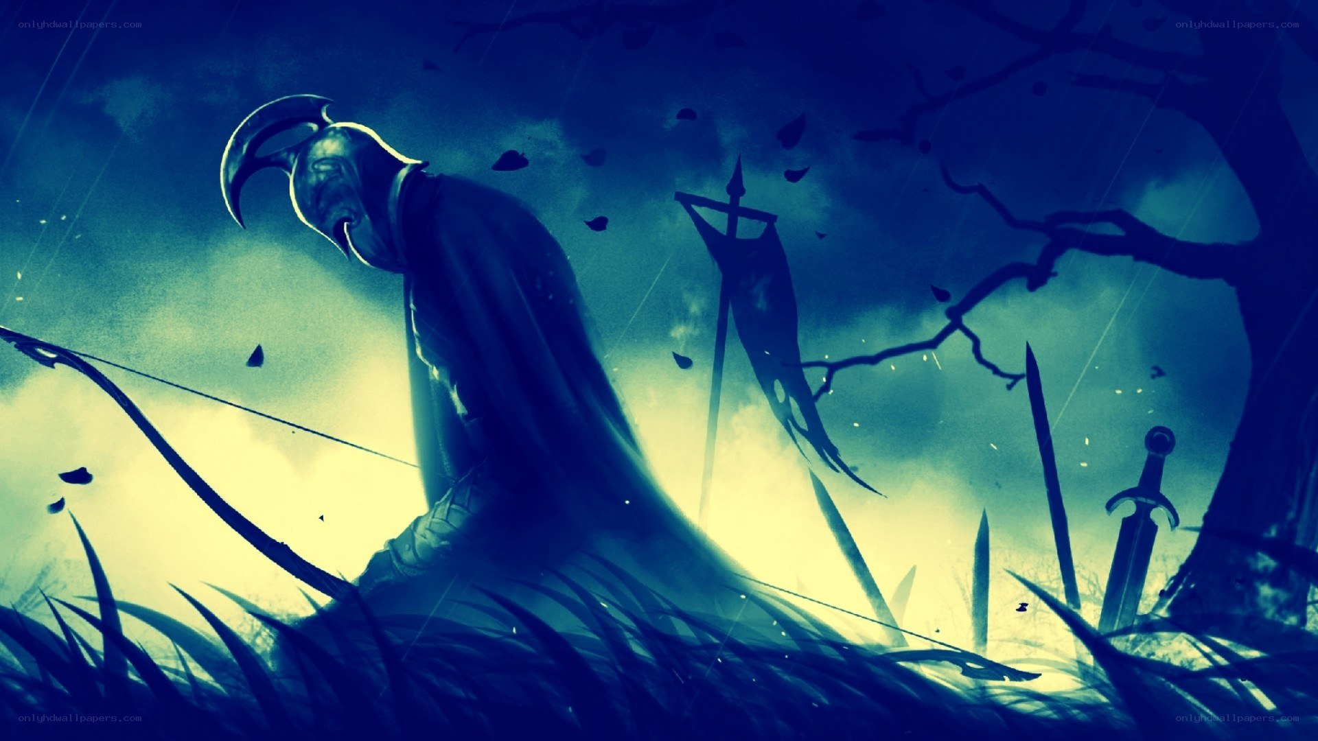 Warrior in a stormy field
