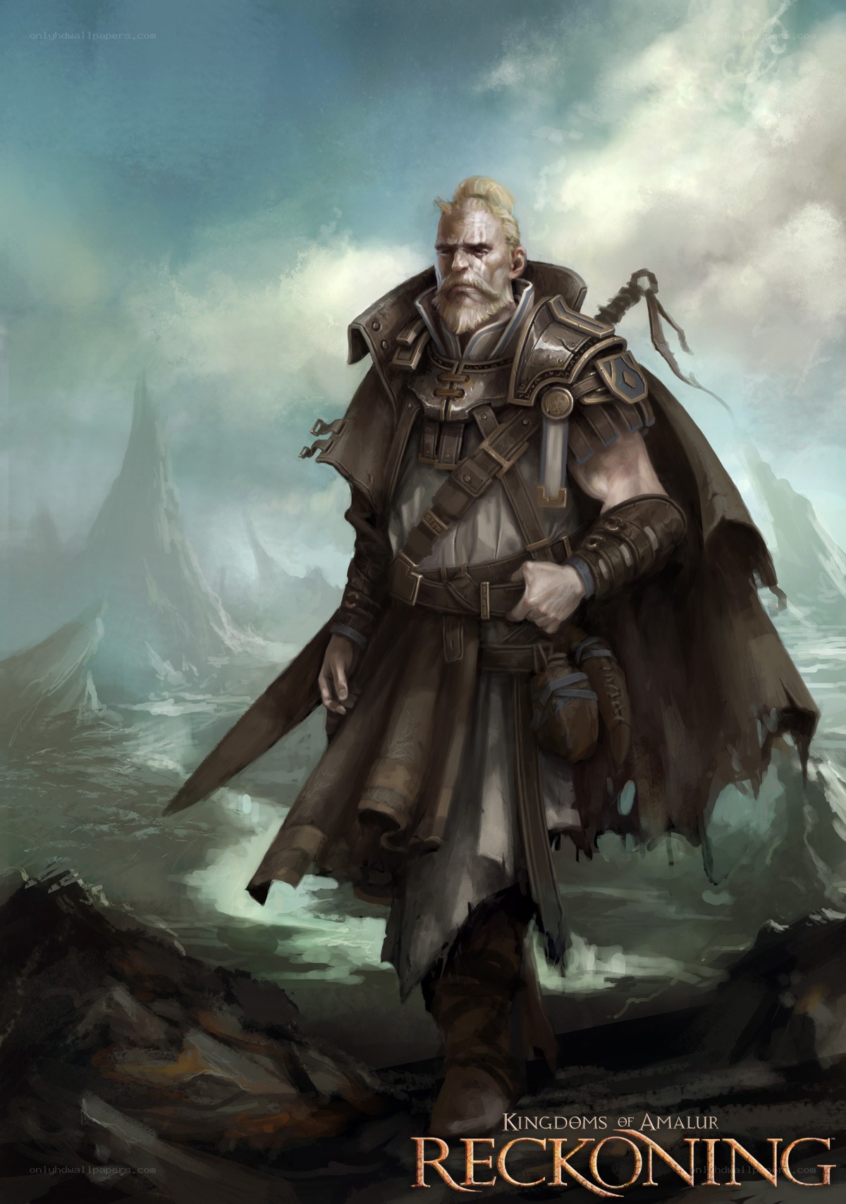 Warrior in a stormy landscape