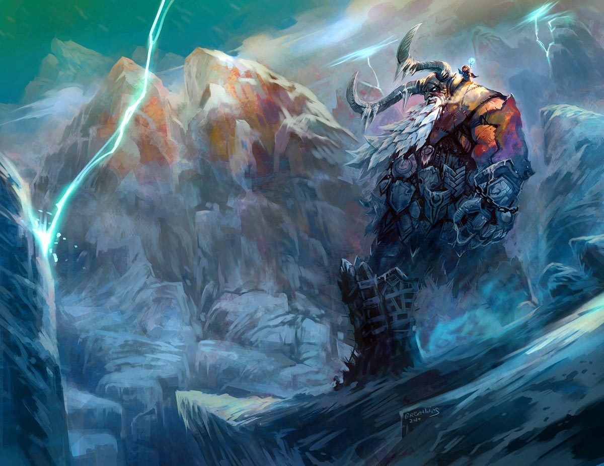 Warrior in a stormy mountain