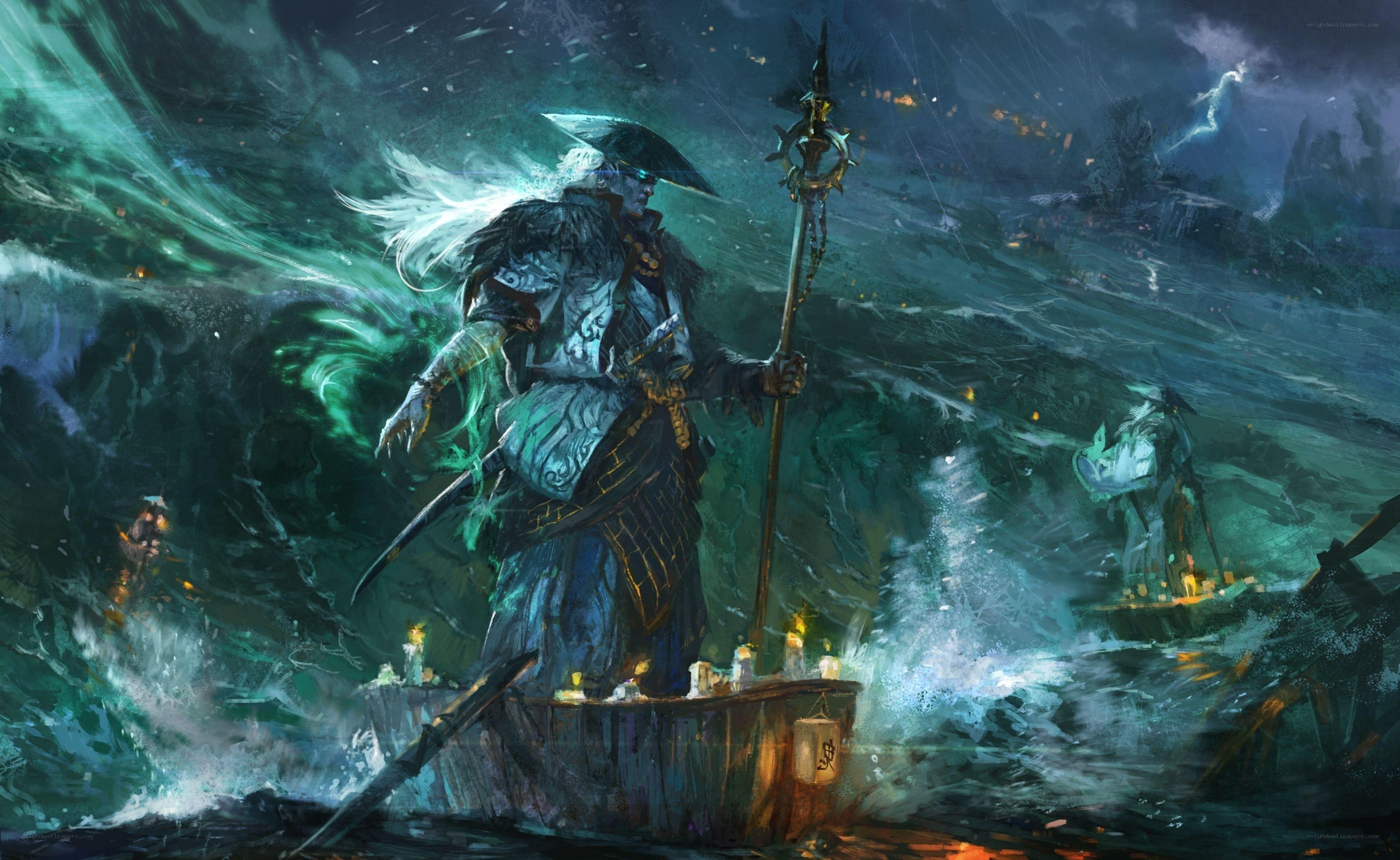 Warrior in a stormy sea