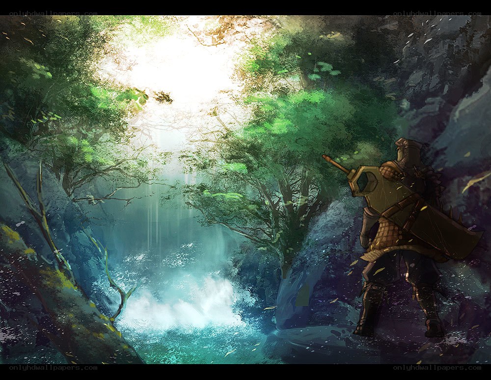 Warrior in a sunlit forest