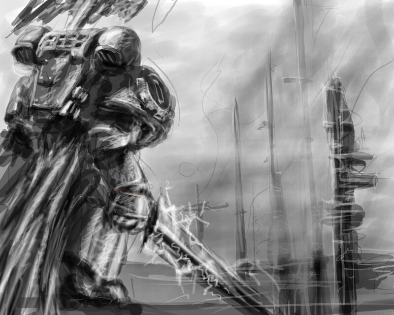 Warrior in a war-torn landscape