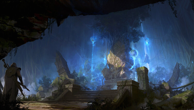 Warrior in Ancient Ruin — Blue