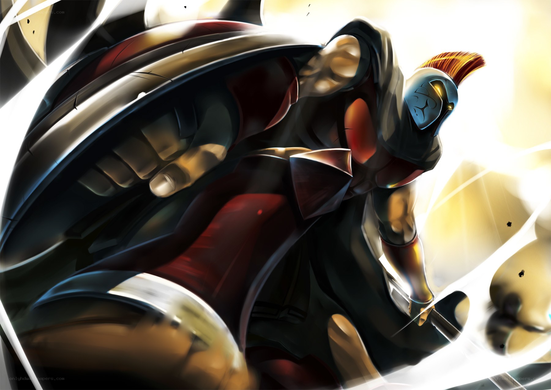 Warrior in armor charging forward