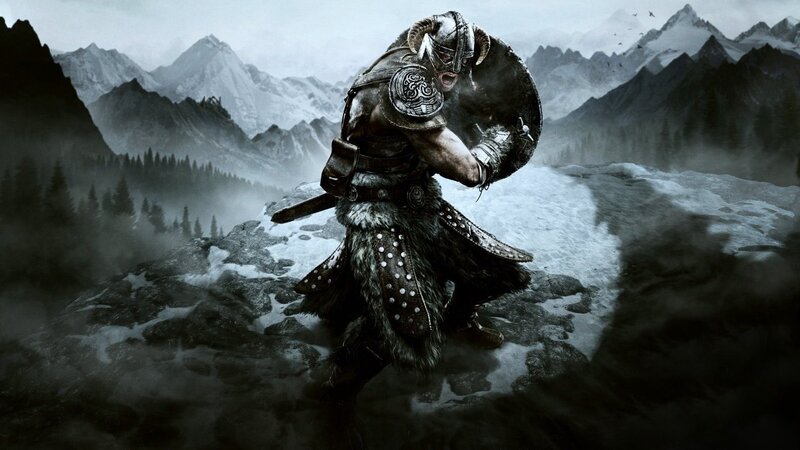Warrior in Armor — Gray, Dramatic, Winter, Digital Art, Mountains, Shield, Sword