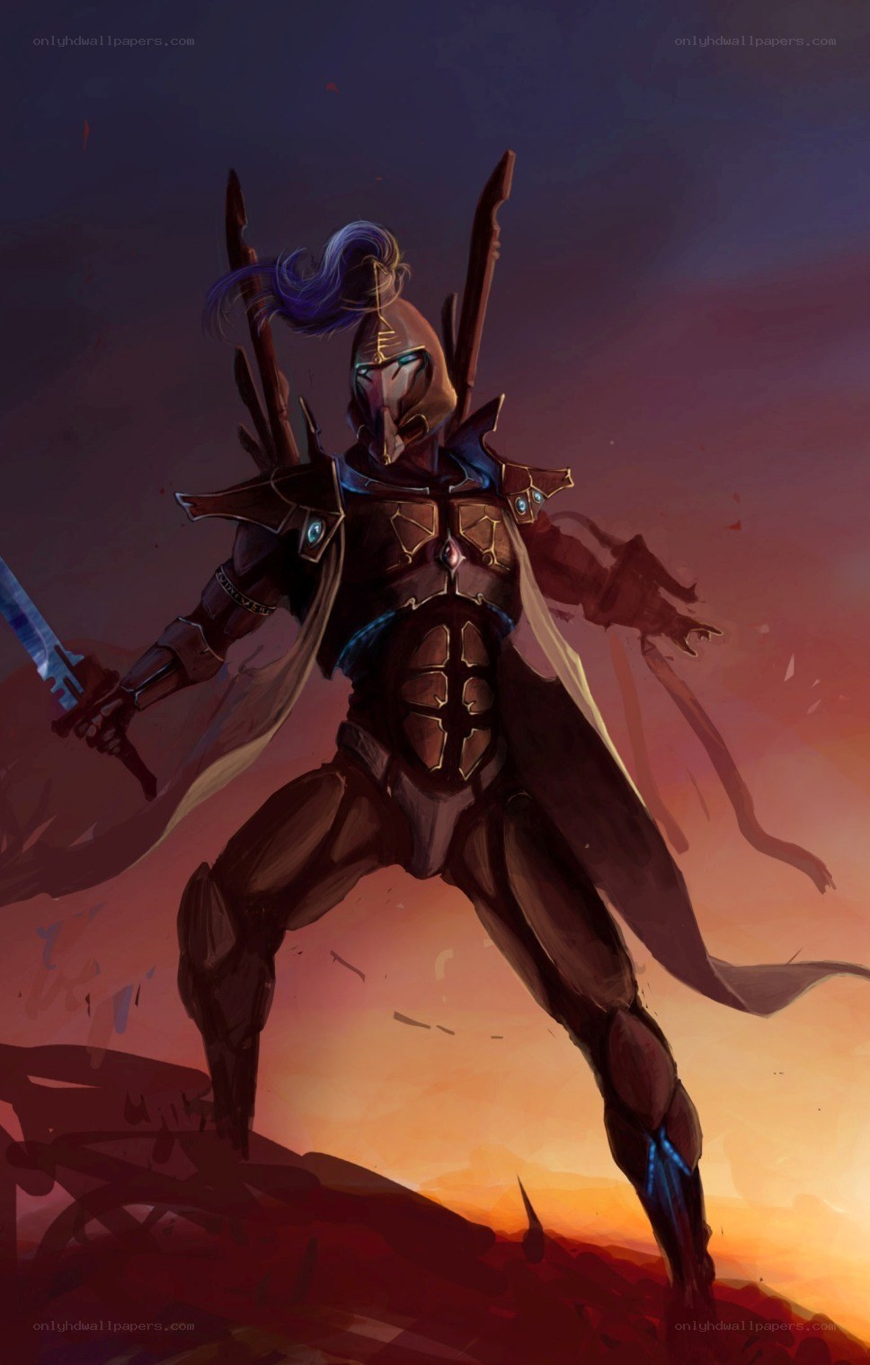 Warrior in armor stands ready