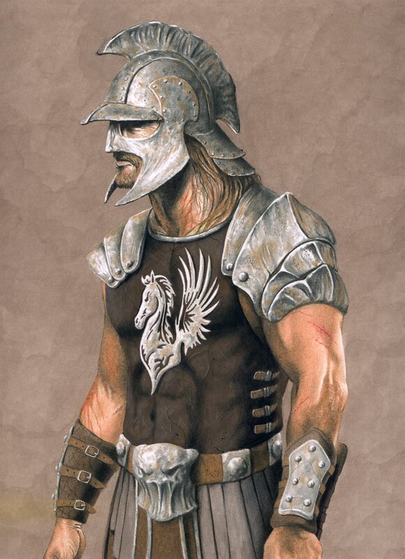 warrior in armor with horse emblem