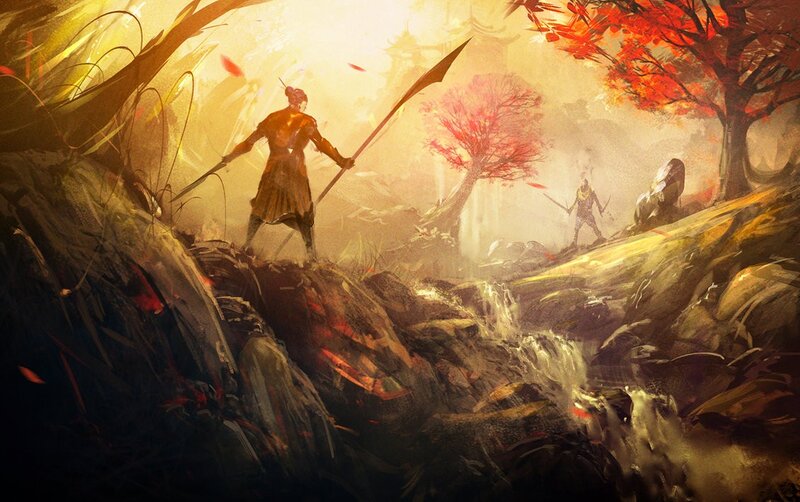 Warrior in autumn forest