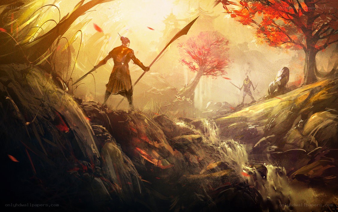 Warrior in autumn forest
