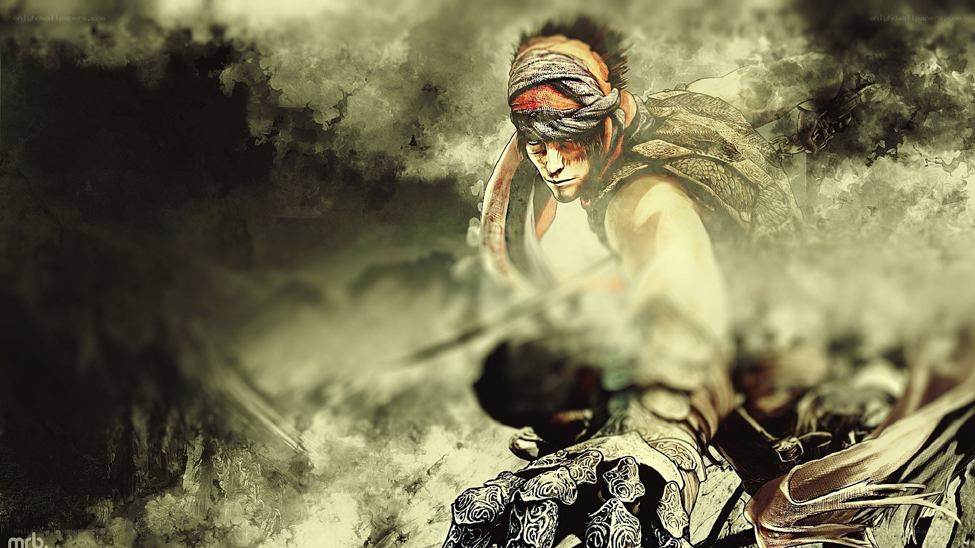 warrior in battle smoke