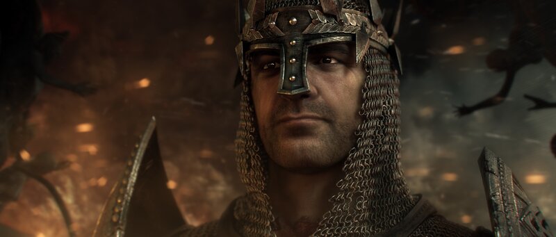 warrior in chainmail helmet