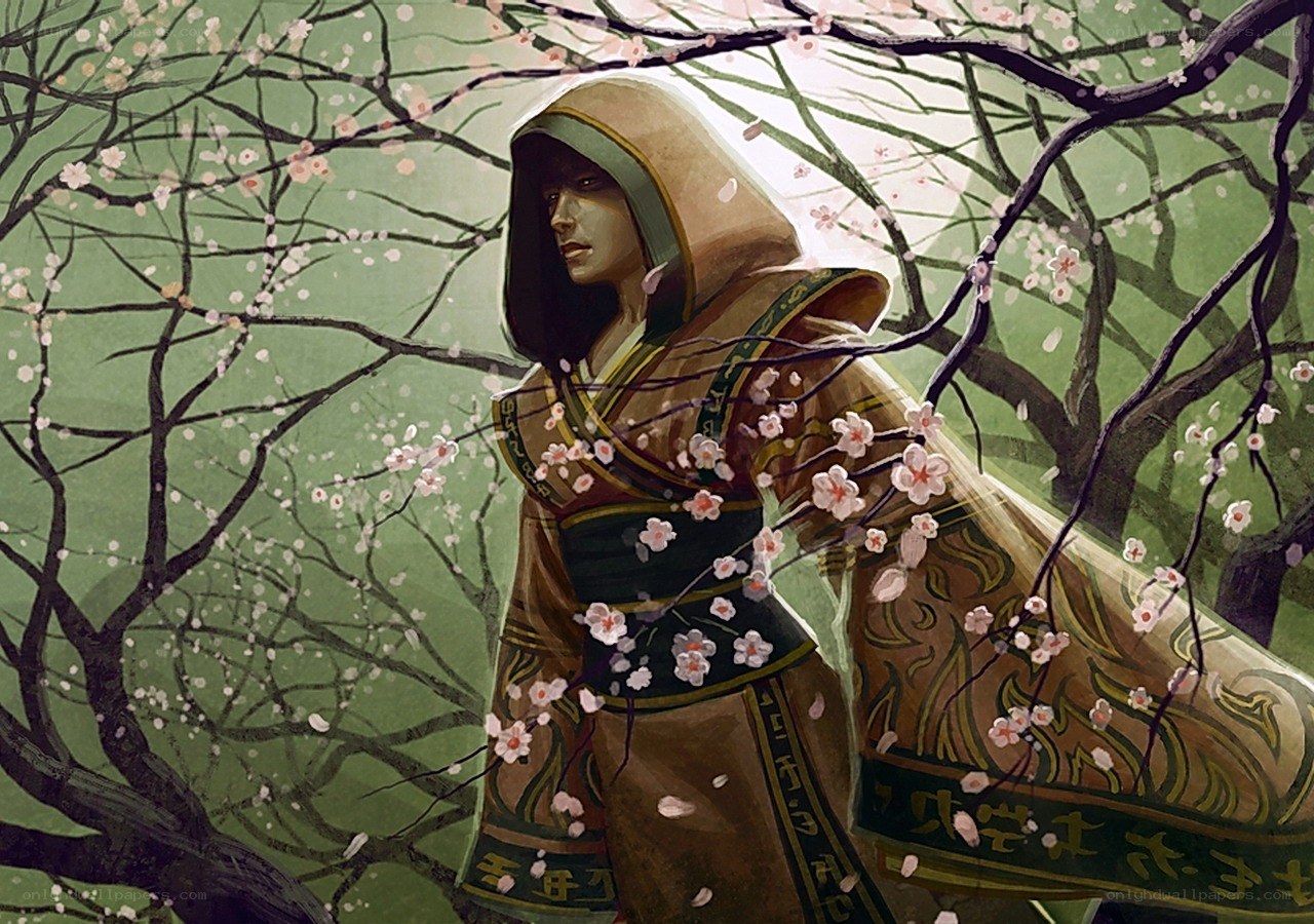 warrior in cherry blossom grove