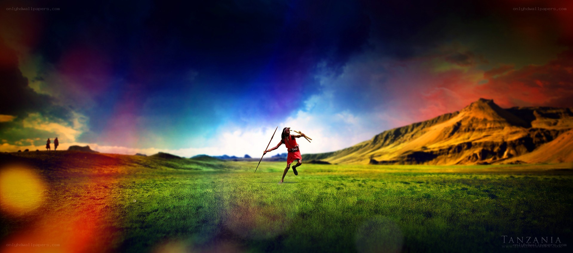 Warrior in colorful landscape