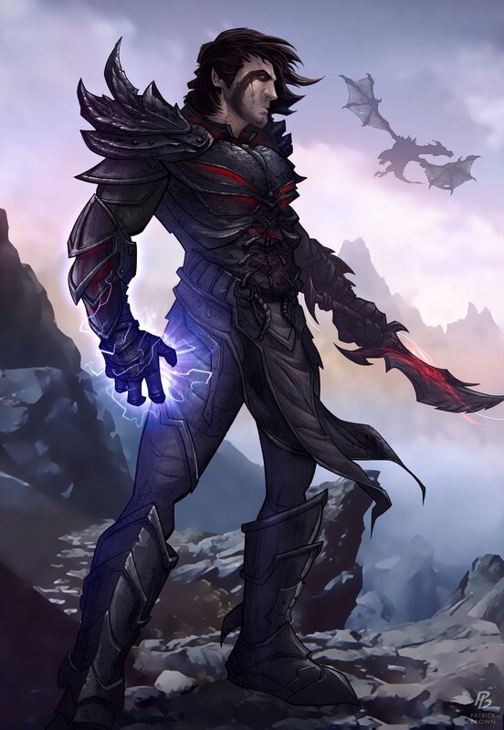 Warrior in Dark Armor — Gray, Dramatic, Sunset
