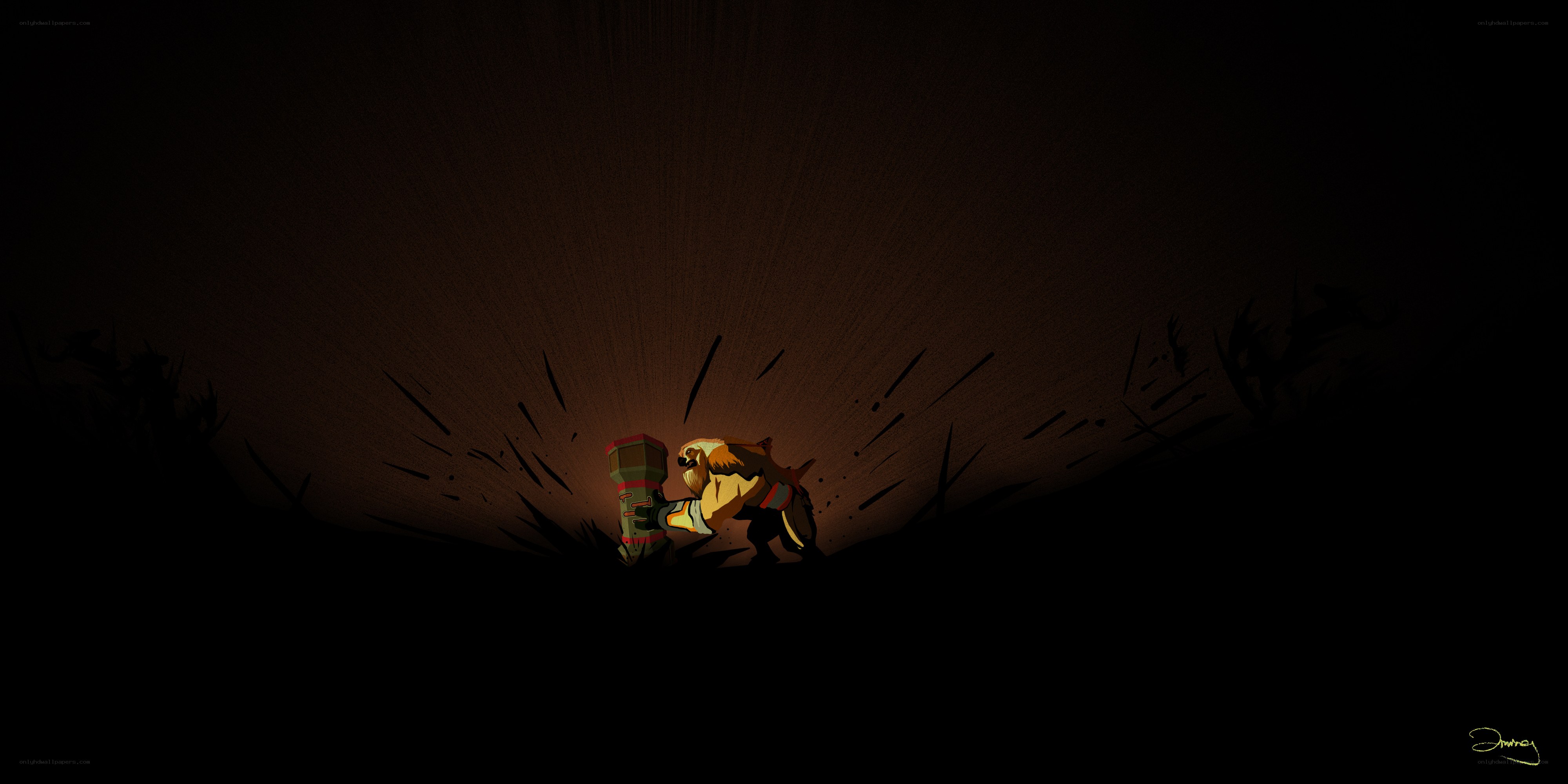Warrior in dark tunnel