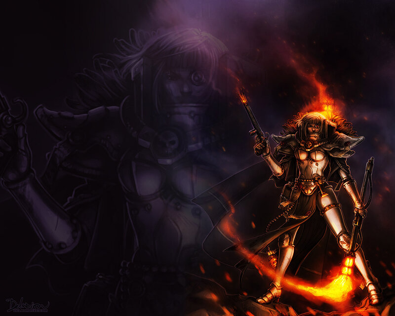 warrior in fiery armor