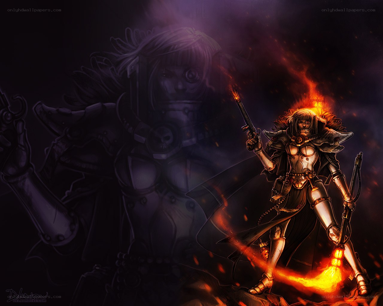 warrior in fiery armor