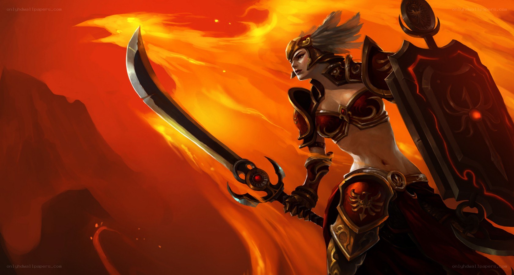 warrior in fiery landscape
