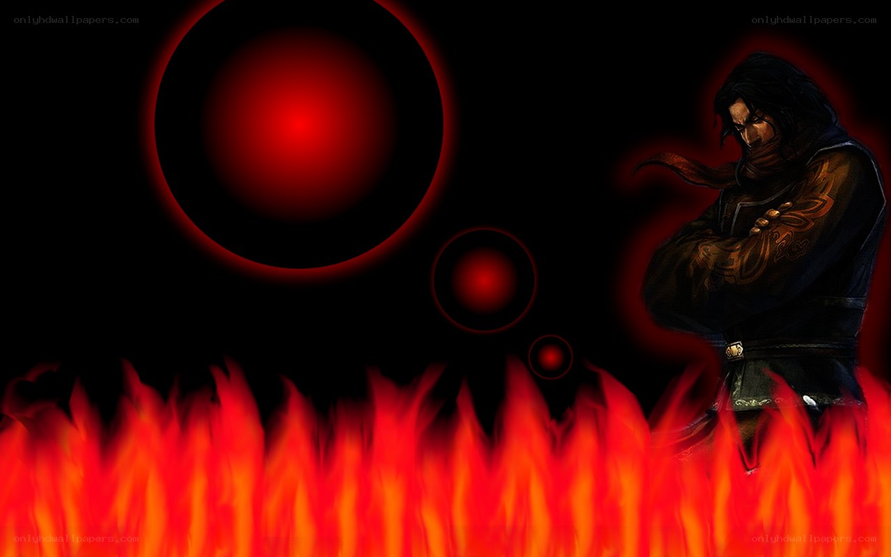 warrior in fiery landscape