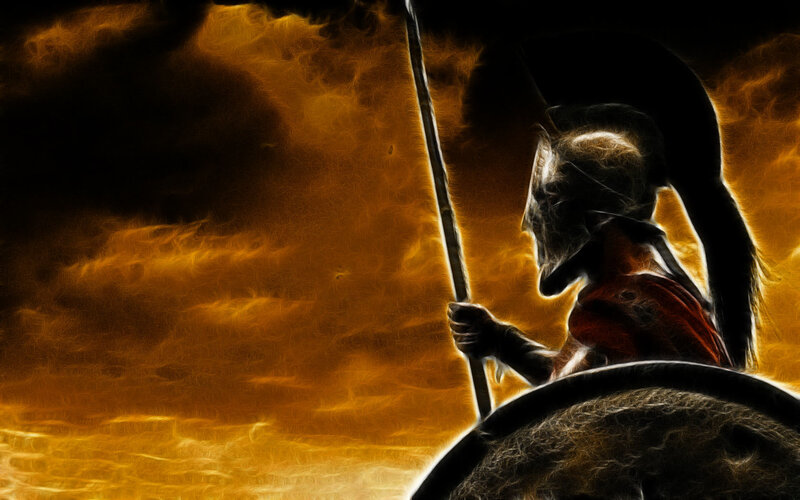 warrior in fiery sky