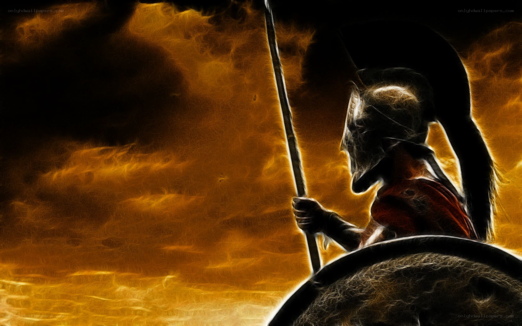 warrior in fiery sky