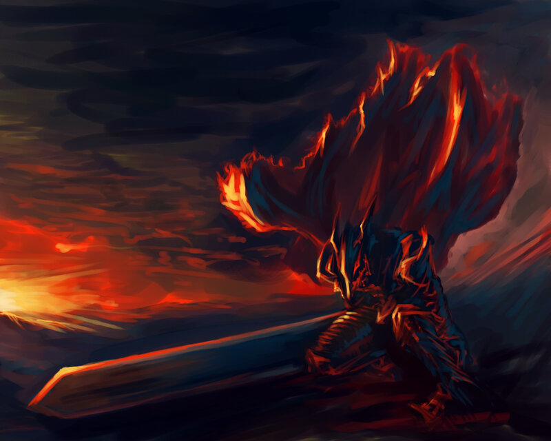 Warrior in fiery sunset