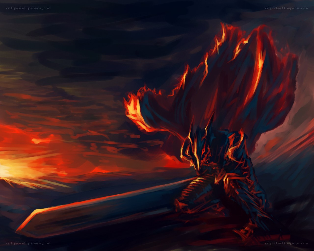 Warrior in fiery sunset