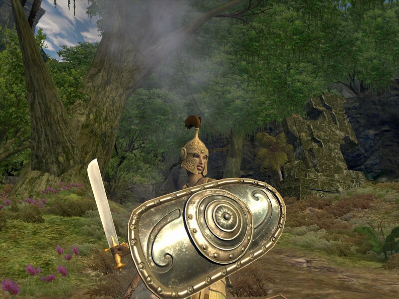 warrior in forest clearing