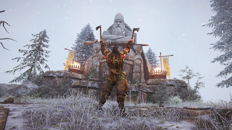 Warrior in Front of Statue