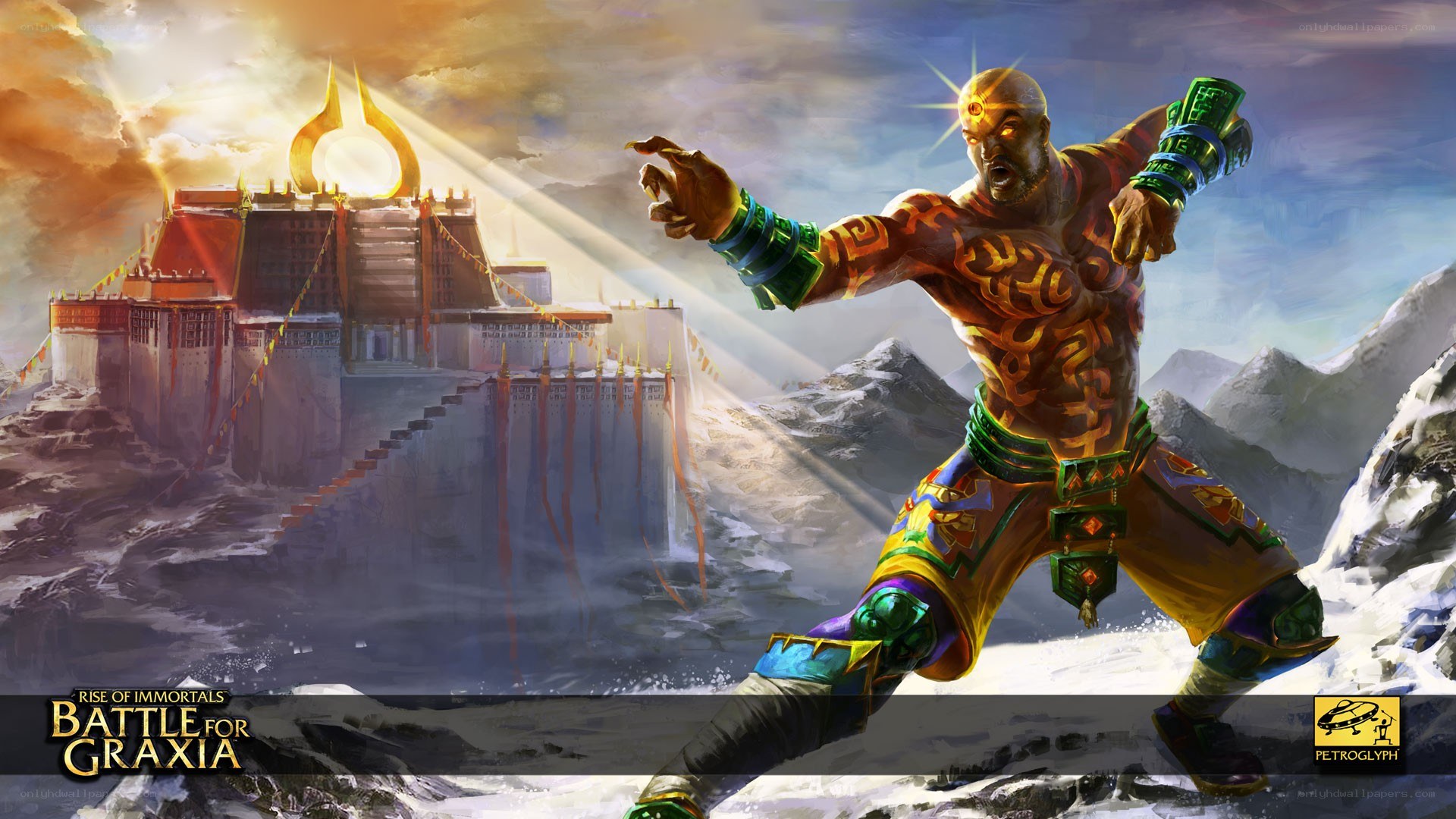 Warrior in front of temple