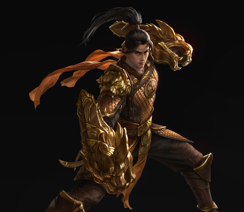 Warrior in Golden Armor — Gold, Dramatic, Digital Art, Spear