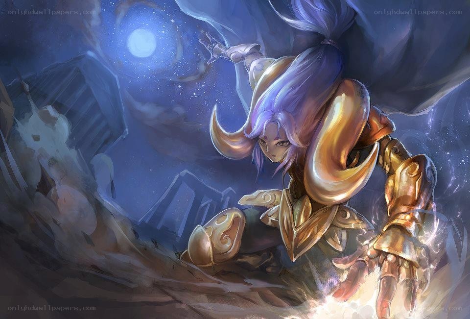 warrior in golden armor under moonlight