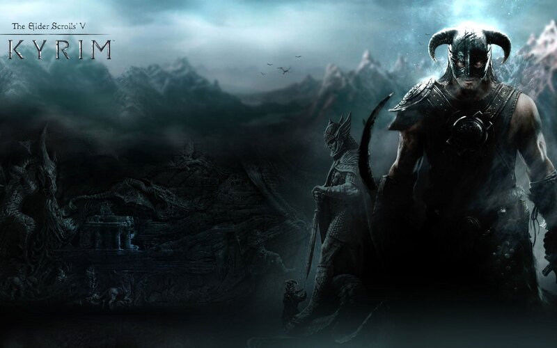 Warrior in Horned Helmet — Black, Dramatic, Digital Art, Mountains, Dragon