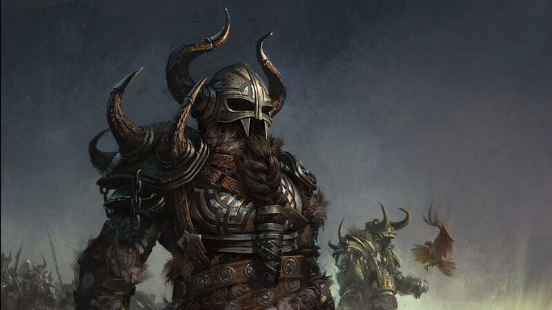 Warrior in Horned Helmet — Gray, Dramatic, Digital Art, Armored Warrior, Bird