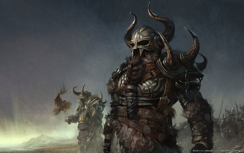Warrior in Horned Helmet — Gray, Dramatic, Sunset
