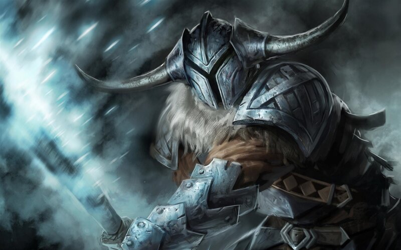 Warrior in Horned Helmet — Gray, Dramatic, Winter