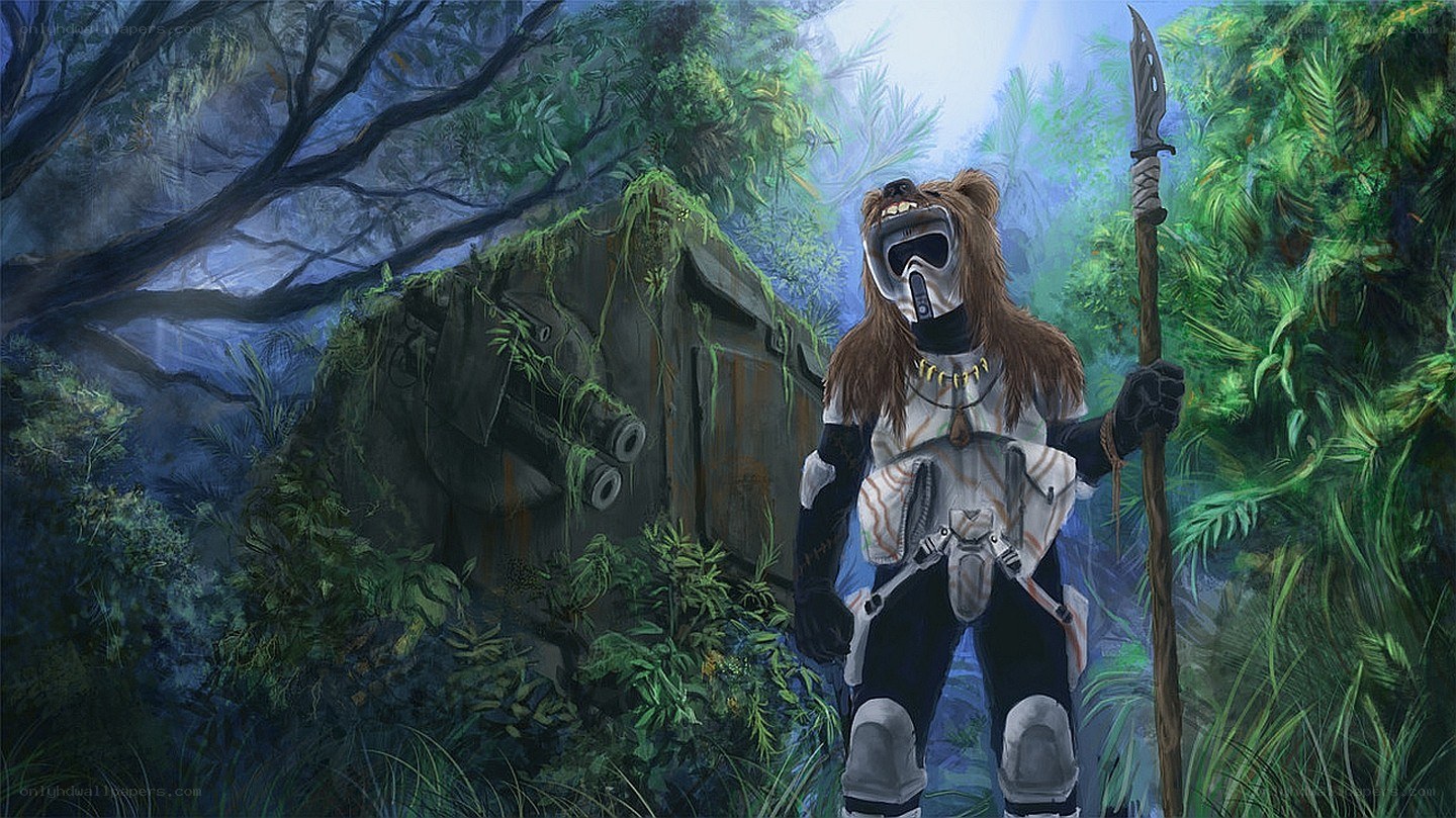Warrior in jungle with spear