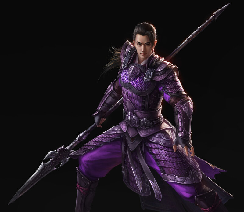 Warrior in Purple Armor — Dramatic, Digital Art