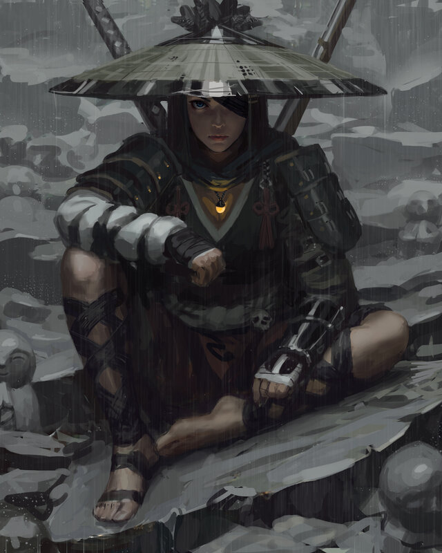 Warrior in Rain — Gray