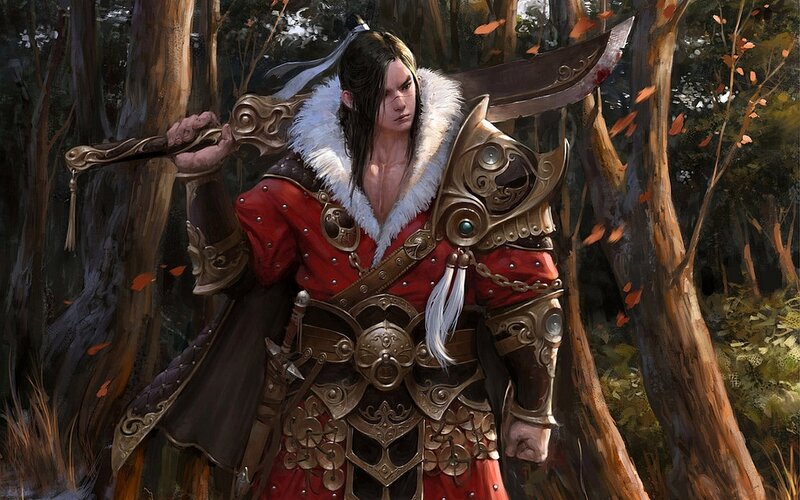 Warrior in Red Armor — Dramatic, Autumn, Digital Art