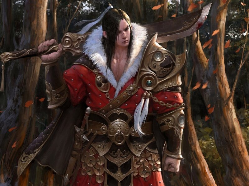 Warrior in Red Armor — Dramatic, Autumn