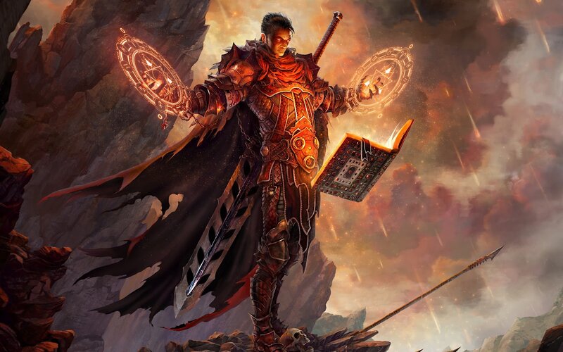Warrior in Red Armor — Dramatic, Digital Art, Book