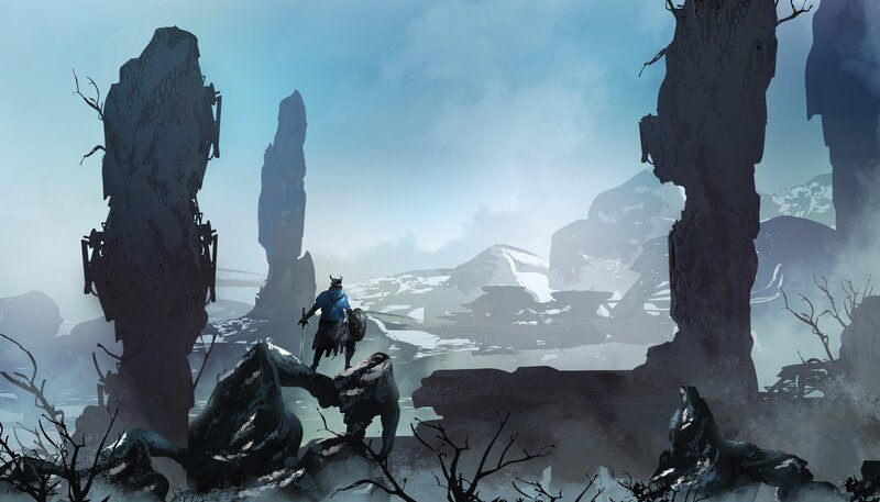 Warrior in Snowy Landscape — Blue, Dramatic