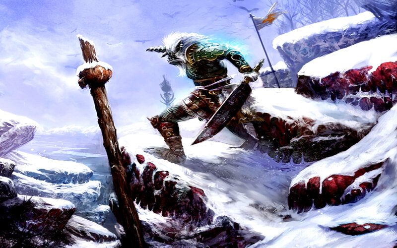 Warrior in snowy mountains