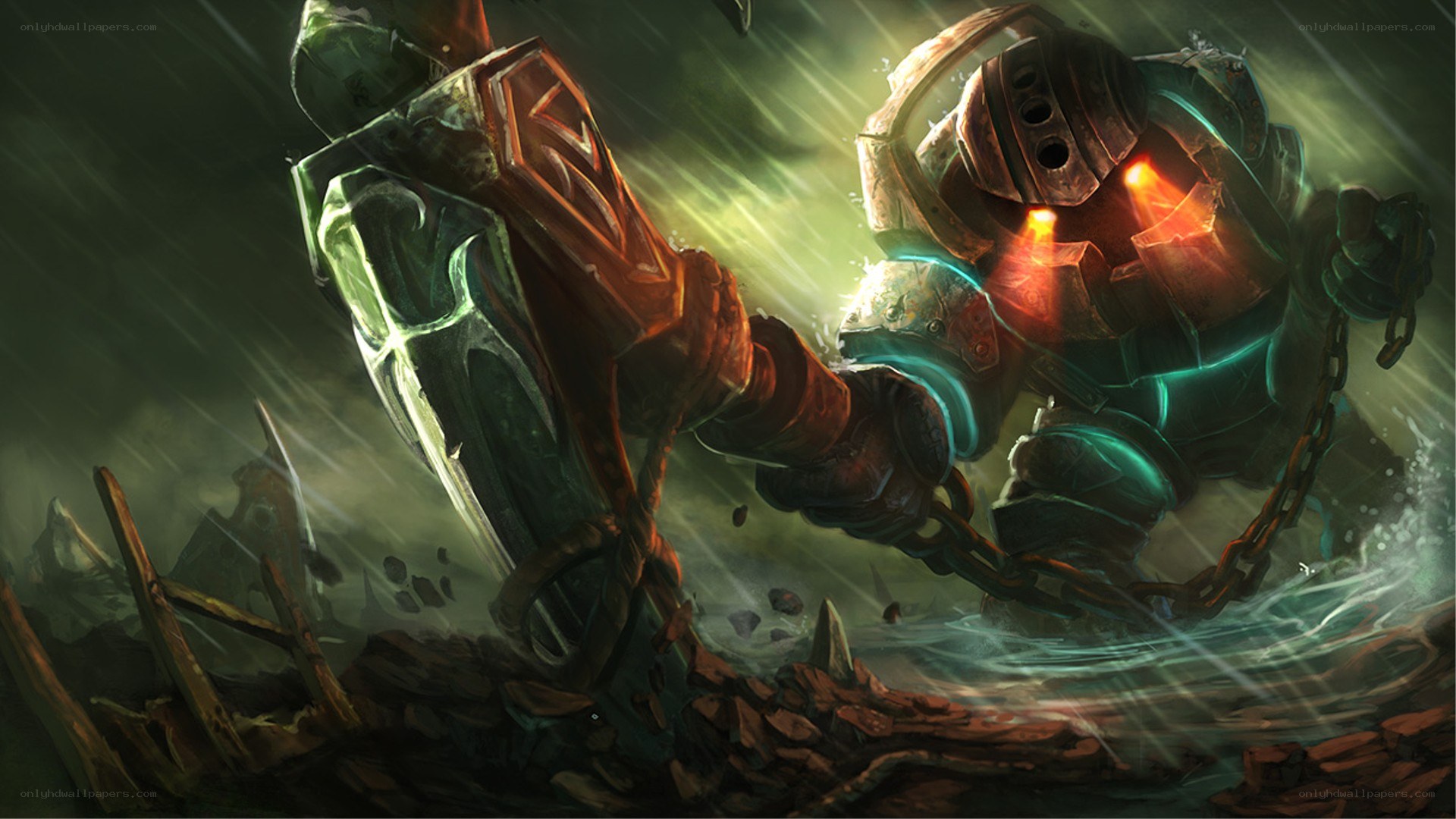 Warrior in stormy battle